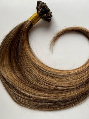 Medium Brown Caramel Blonde U Tip Extensions 14” Human Hair #P4/27 50s/50g/1gs